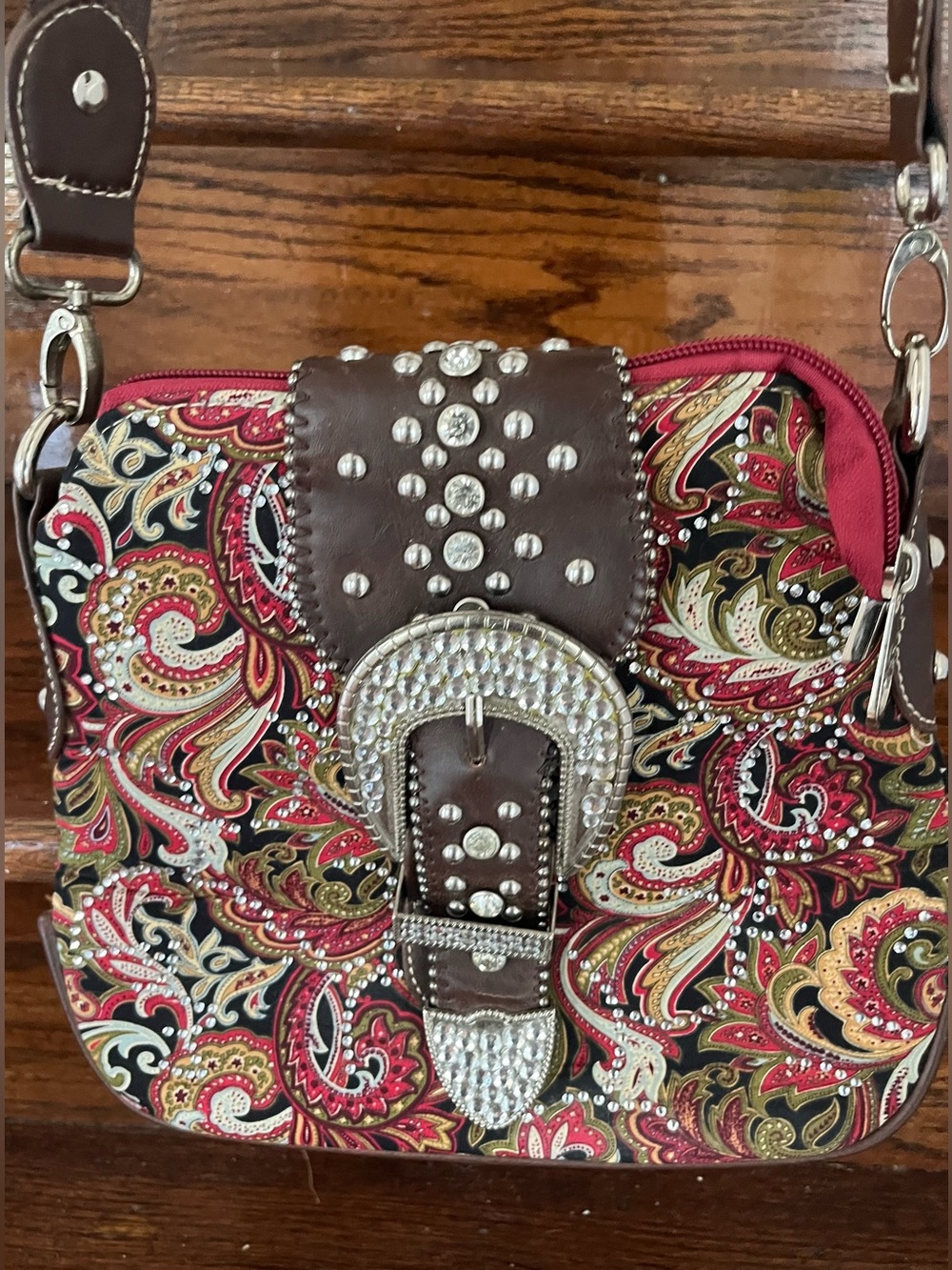 Montana West Crossbody Purse Western Paisley Rhinestone Buckle Concealed Carry - Picture 3 of 6